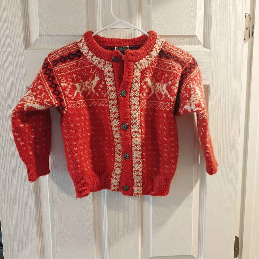 Dale of Norway Fair Isle Kids Button Up Wool Winter Reindeer Sweater